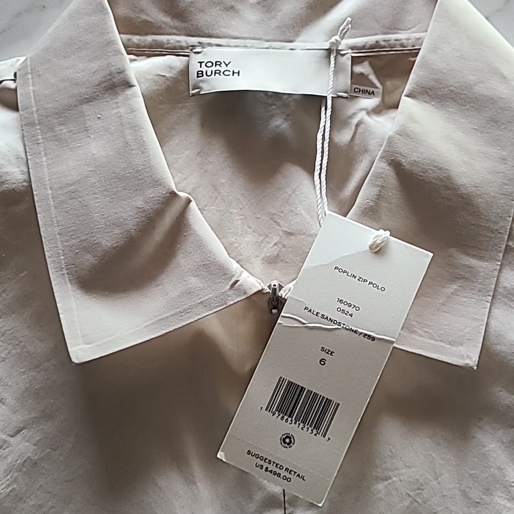 NWT Tory Burch Poplin Zip Polo - Picture 5 of 7